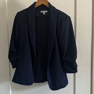 Cato Dark Blue Women's CREPE RUCHED SLEEVE BLAZER